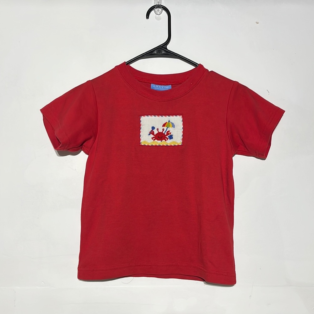 Anavini Boys Red Smocked Beach Crab Shirt Size 6 - Picture 1 of 4